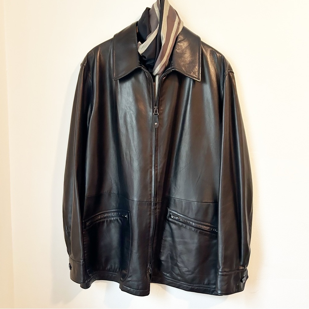 Giorgio Armani Black Leather Zip-Front Jacket